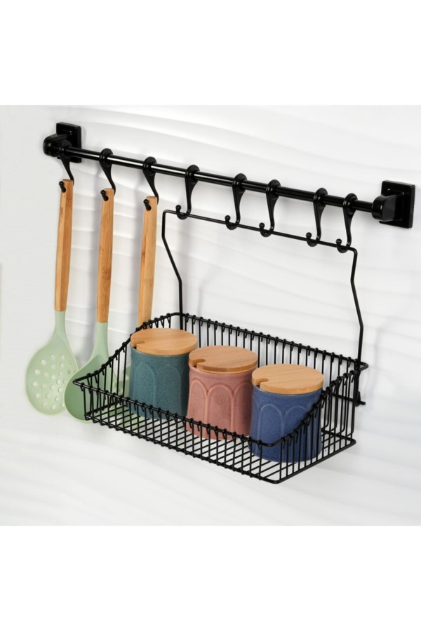 Güçlü Yapıştırma 8 Li Askı Rayı (55 CM) 20x30 Ferforje Sepet