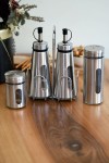 Metal Kaplama Tuzluk+Biberlik+ Cam Yağdanlık Sirkelik Seti Metal Stantlı 165 ml Premium Set
