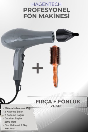 Gri Profesyonel Saç Kurutma Makinesi+Fönlük+Fırça 2500Watt Profesyonel Fön Makinesi Saç Kurutma